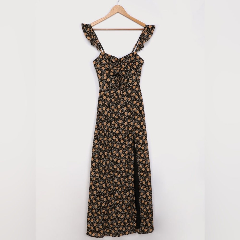 NWT Black and yellow floral XL Lulus dress with tags
